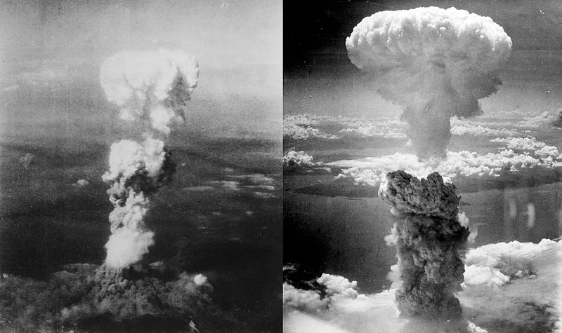 Експлозије атомских бомби над Хирошимом (лево) и Нагасакијем (десно)