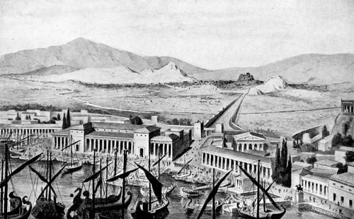 Лука Пиреј и изглед дугих зидина који су повезивали Пиреј са Атином